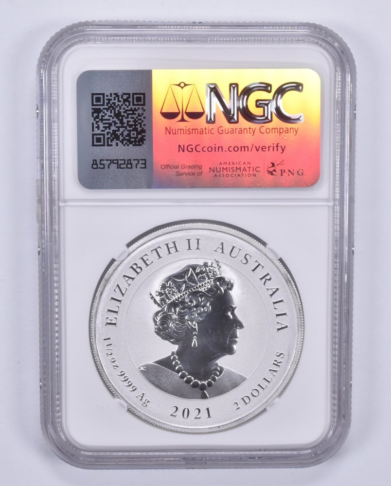 2021 Australia 2 Dollars Silver Spotted Eagle Ray MS70 NGC Brown Label