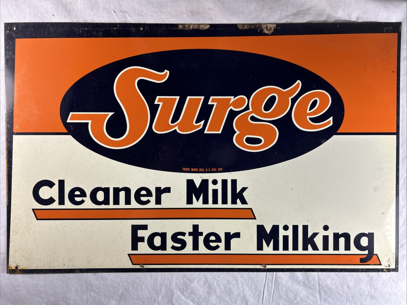 SURGE MILKING MACHINE "Cleaner Milk Faster Milking" Vintage TIN ADVERTISING SIGN