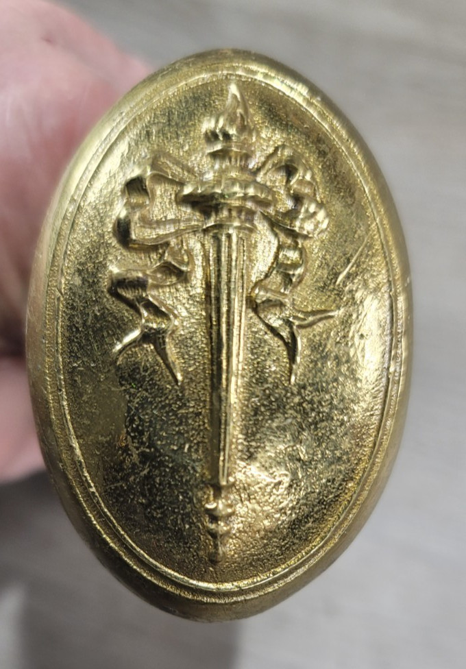 Olympic Burning Torch Ribbon Wrapped Oval Passage Set - Old, Solid Cast Bronze