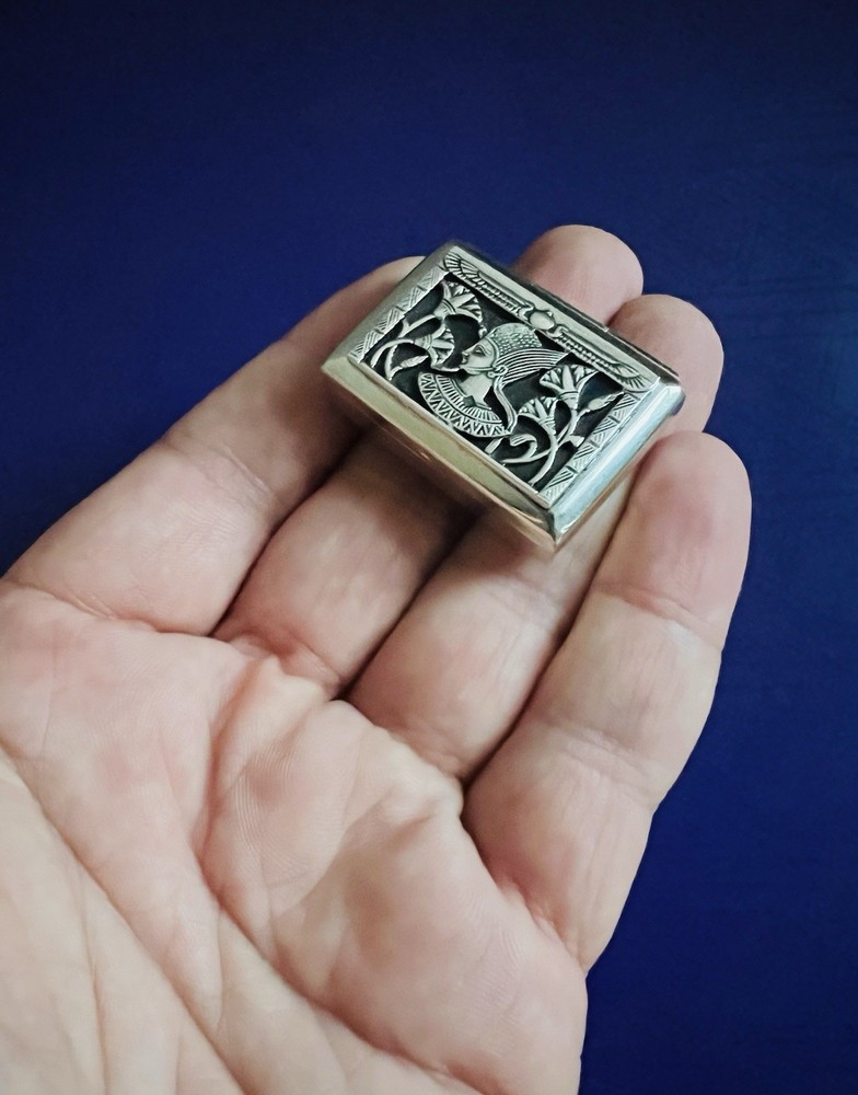 Superb Solid Silver Egyptian Revival Pill / Snuff Box Pharaoh