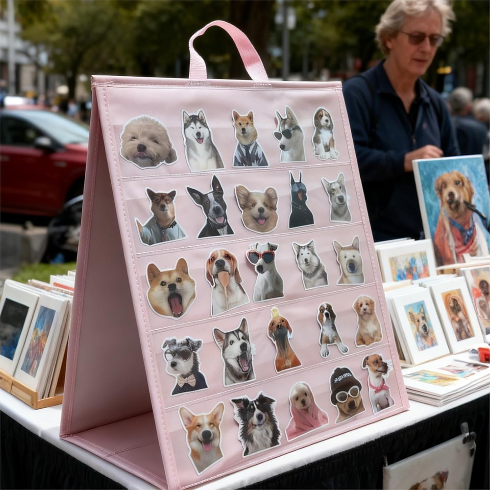 Double Side Sticker Display Stand with Portable Handle, 4" Large Card Organizer