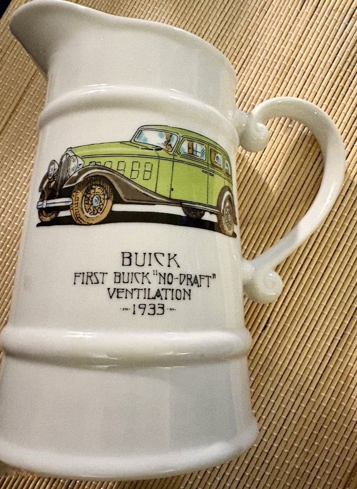 Vintage Commemorative Buick 1933 "First Buick No-Draft Ventilation” Pitcher EUC