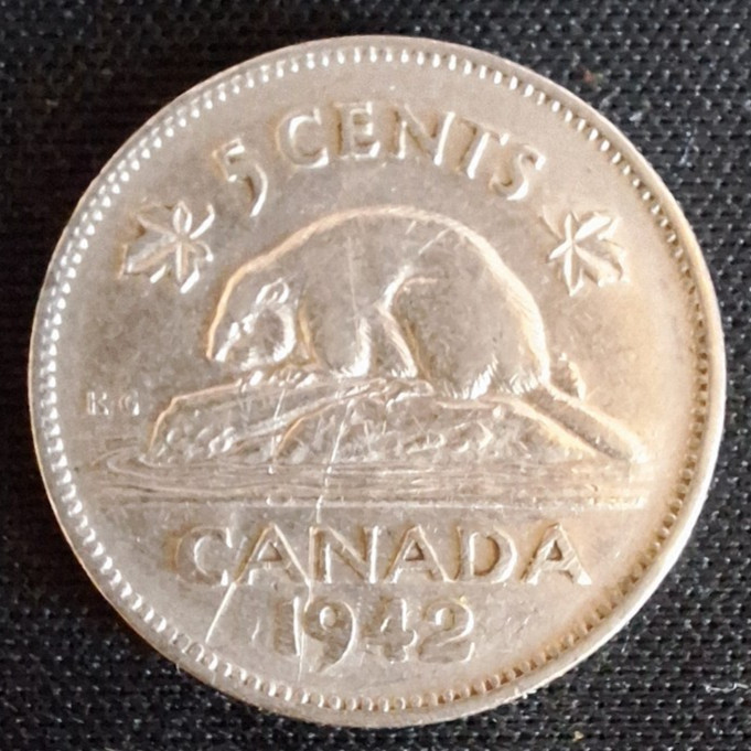CANADA FIVE CENTS 1942 NICKEL