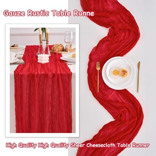 10 Pack Table Runner 120 Inch Cheesecloth Table Runner 10FT Rustic 21"x120" Red