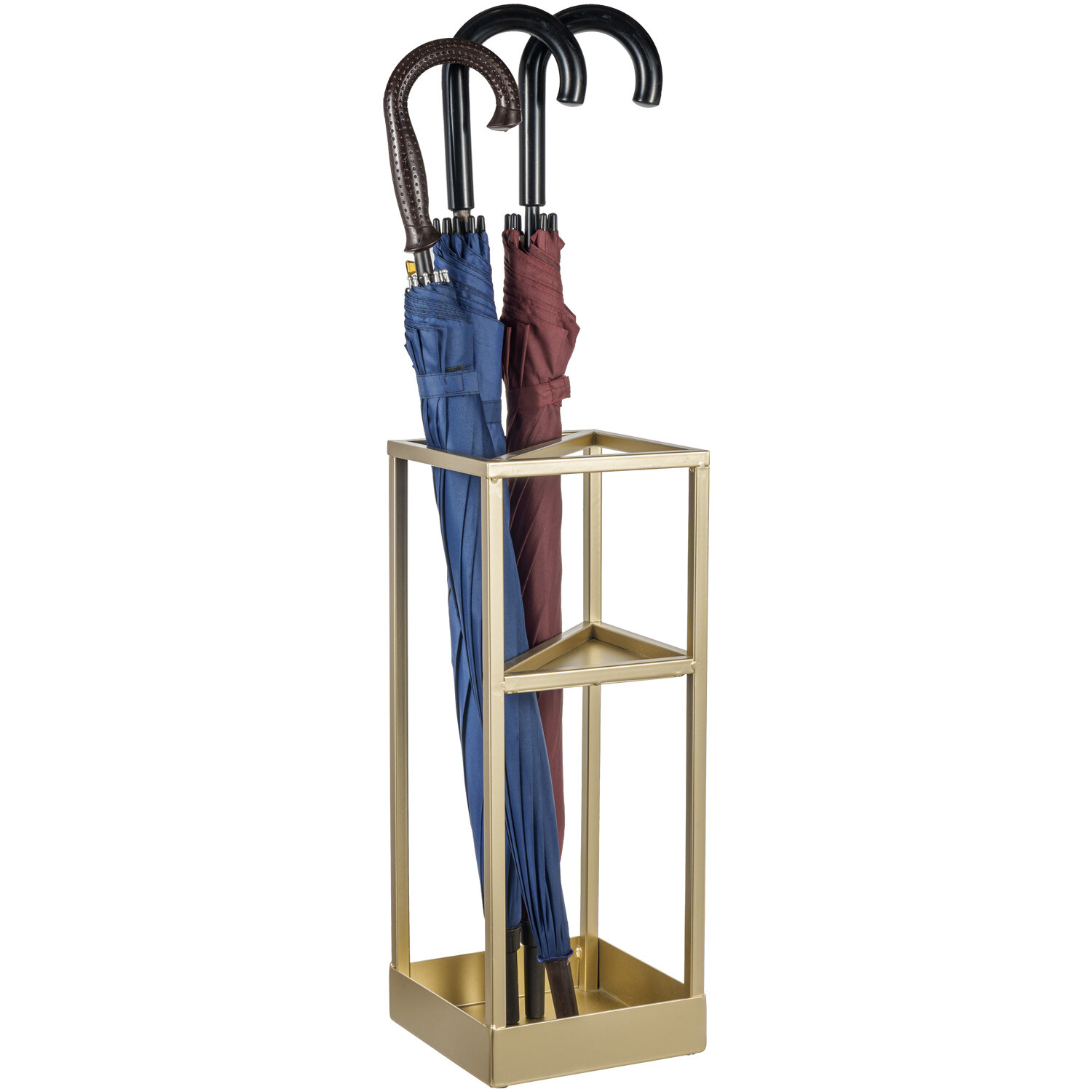 19 Inch Freestanding Entryway Brass Metal Umbrella Stand with Bottom Drip Tray