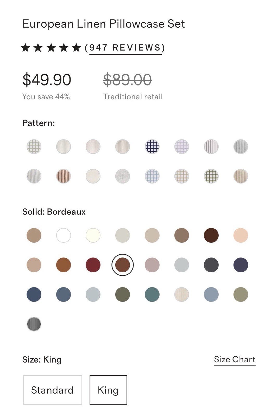 Quince King/Cal K European Linen Duvet Cover/Pillowcase in Bordeaux $219.90 MSRP