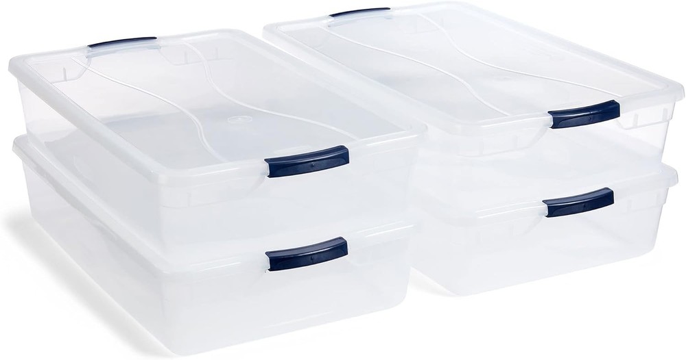 4pcs 42 Quart Stackable Plastic Storage Bin with Snap-Tight Lid