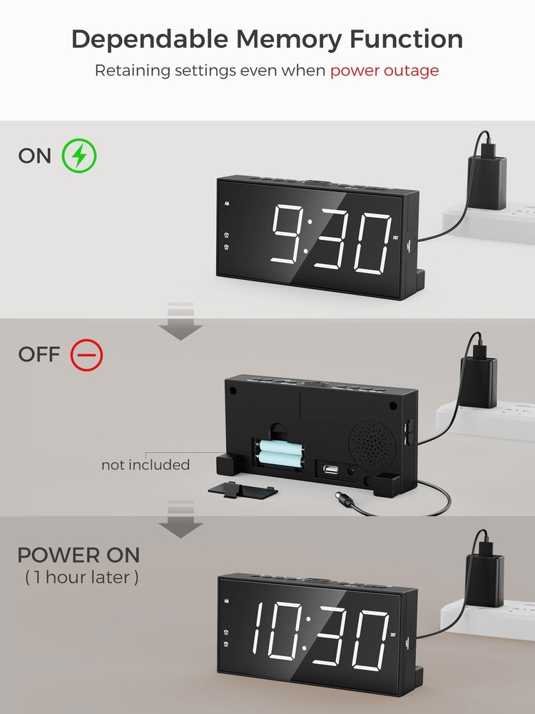 Alarm Clock for Bedroom, 2 Alarms Loud Big Display Plug in Simple Basic Digit...