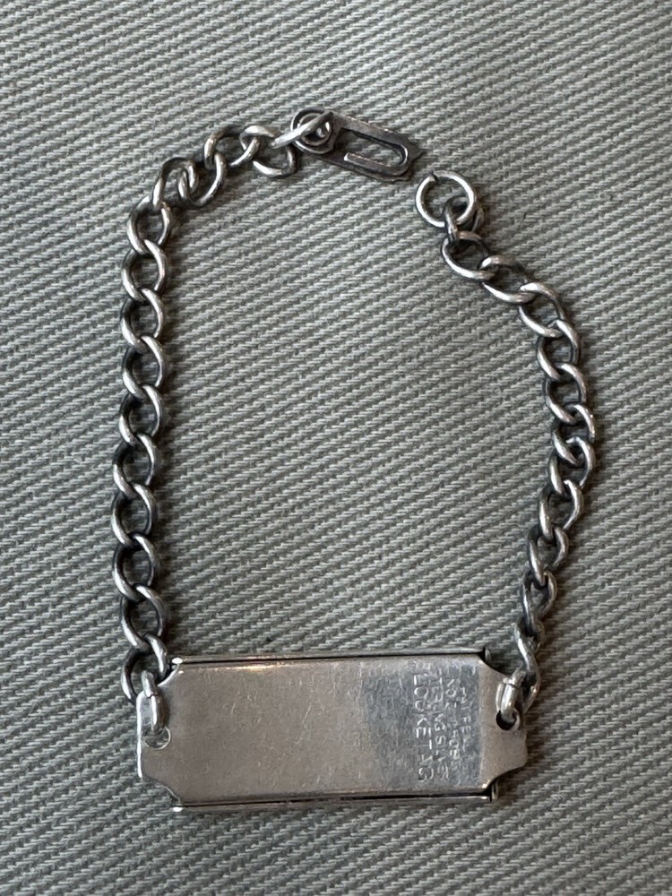 Antique Sterling .925 WWII US Soldier 7.5” ID Bracelet Locket w/Girl Friend Pic