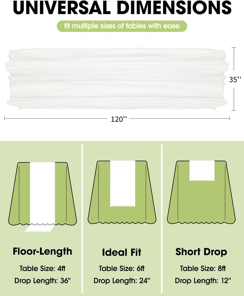 Pureegg 2-Pack Cheese Cloths Table Runner, 120'' Boho Table Cloth Decorations fo