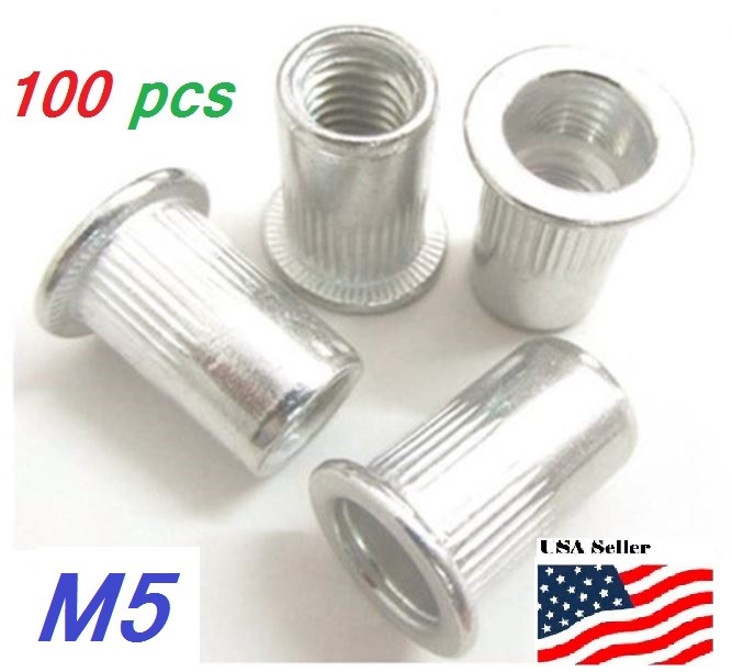 100 QT Flat Head Aluminum M5 Rivet Nut Rivnut Nutsert