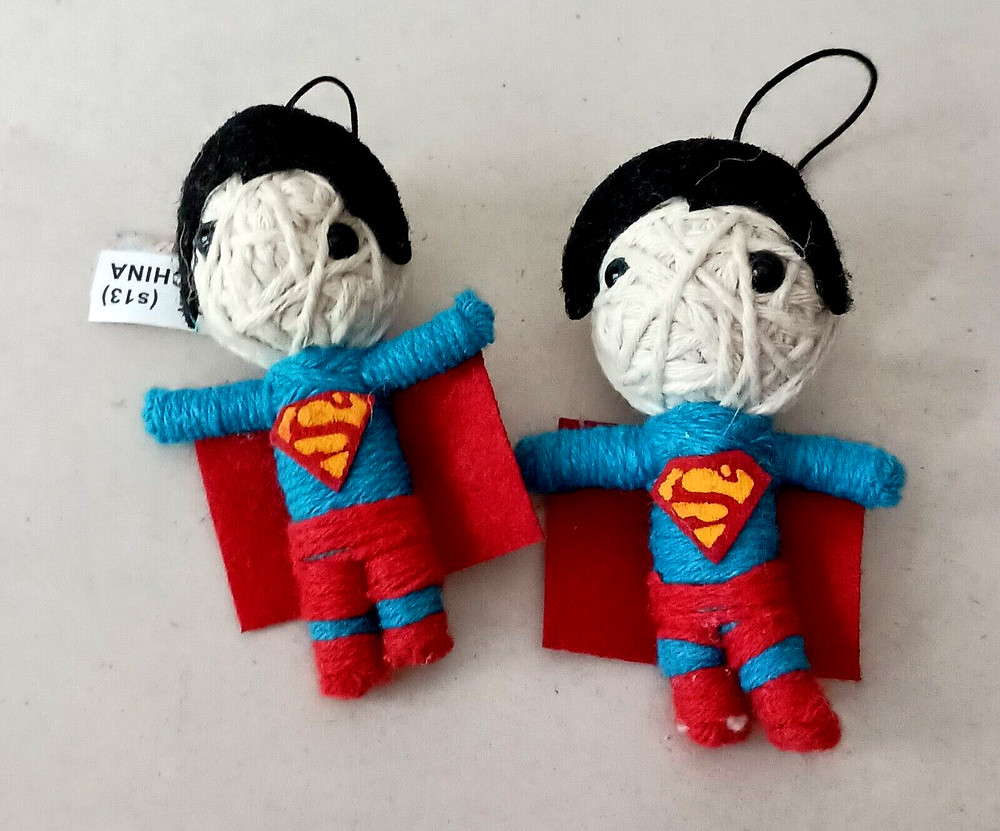 2 DC Superman Voodoo String Doll Vending Figure Ornament NOS 2013 New