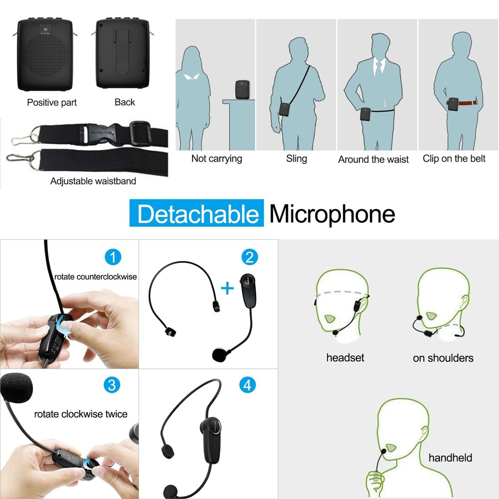 WinBridge Voice Amplifier with Bluetooth, Portable Speaker and Microphone Set...