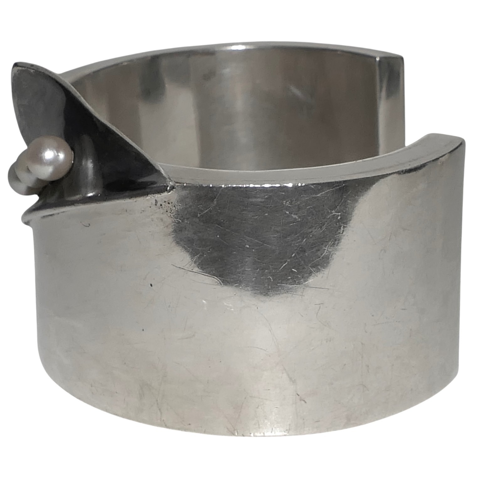 Antonio Pineda Sterling Silver & Pearl Taxco Mexican Cuff Bracelet 111Gr