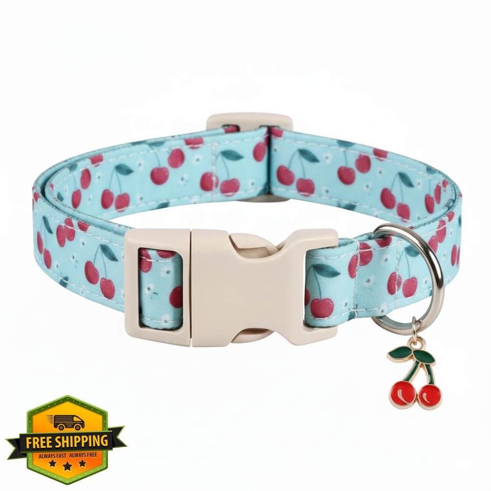 Britwicfr Dog Collar L Cherry Pattern Spring Summer Medium Large