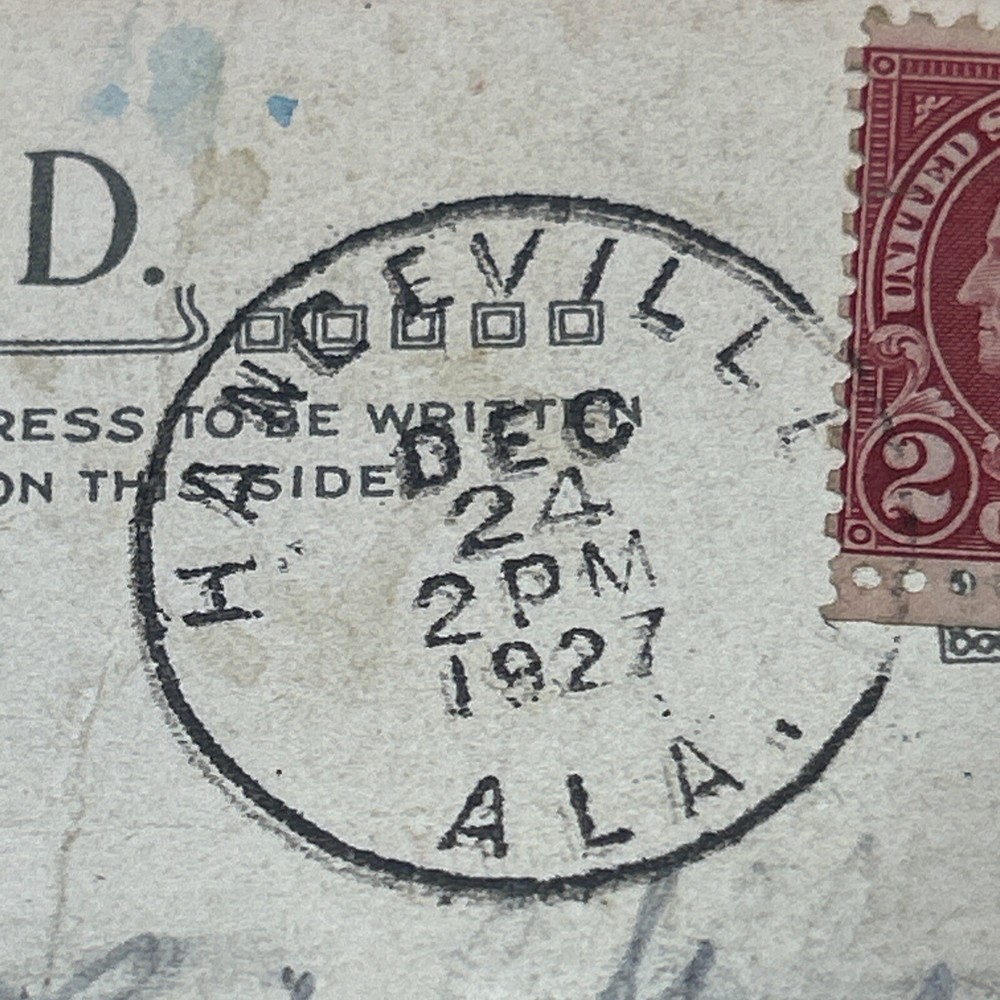 george washington stamp Two Cent Postmark 1927 Christmas Postcard