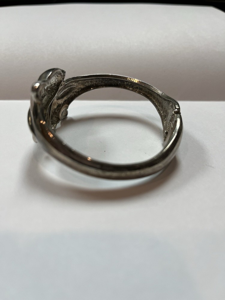 VINTAGE DUAL SILVER PLATED DOLPHIN HINGED CUFF BRACELET
