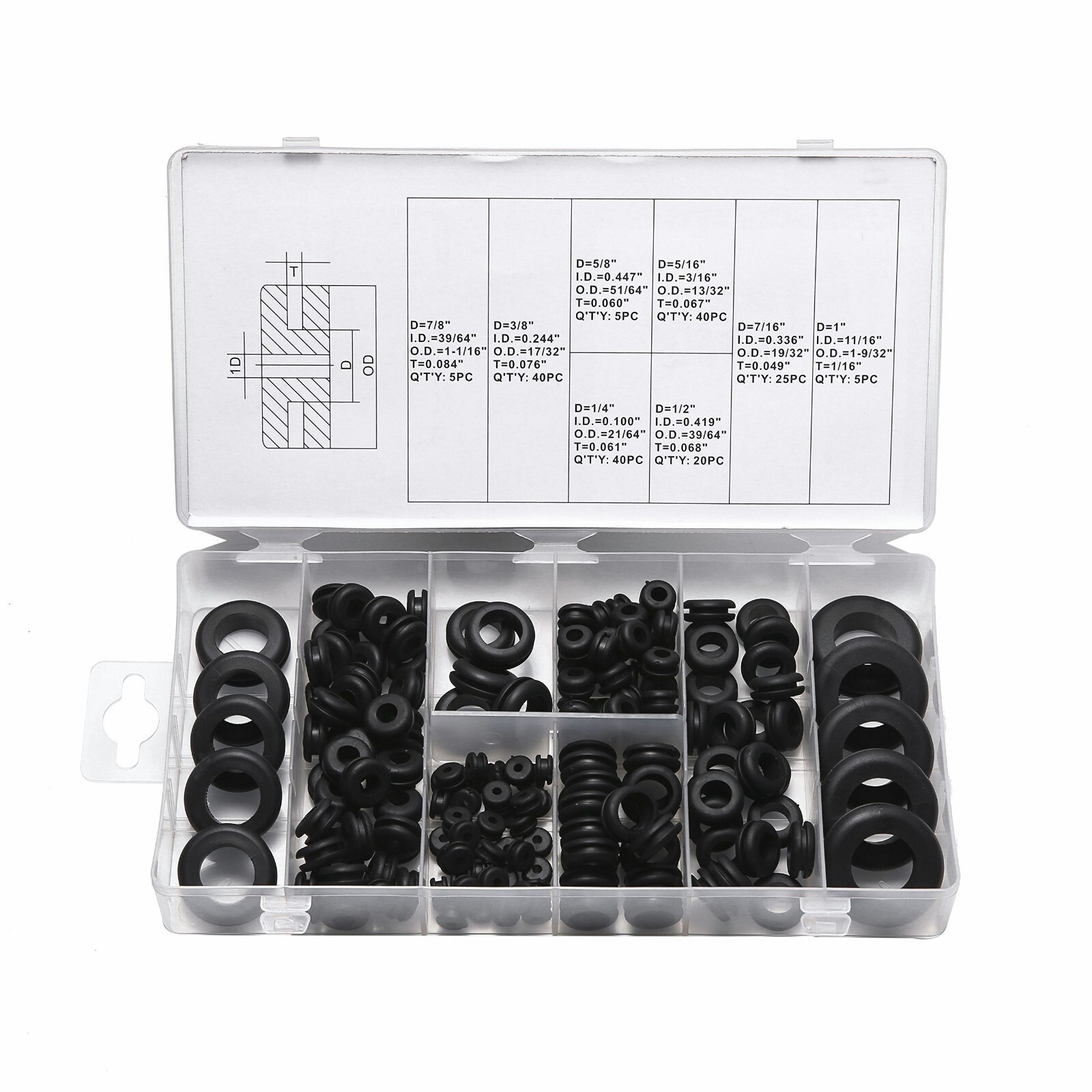 180 pcs Rubber Grommet Assortment Kit Set Electrical Wire Cable Gasket Ring US