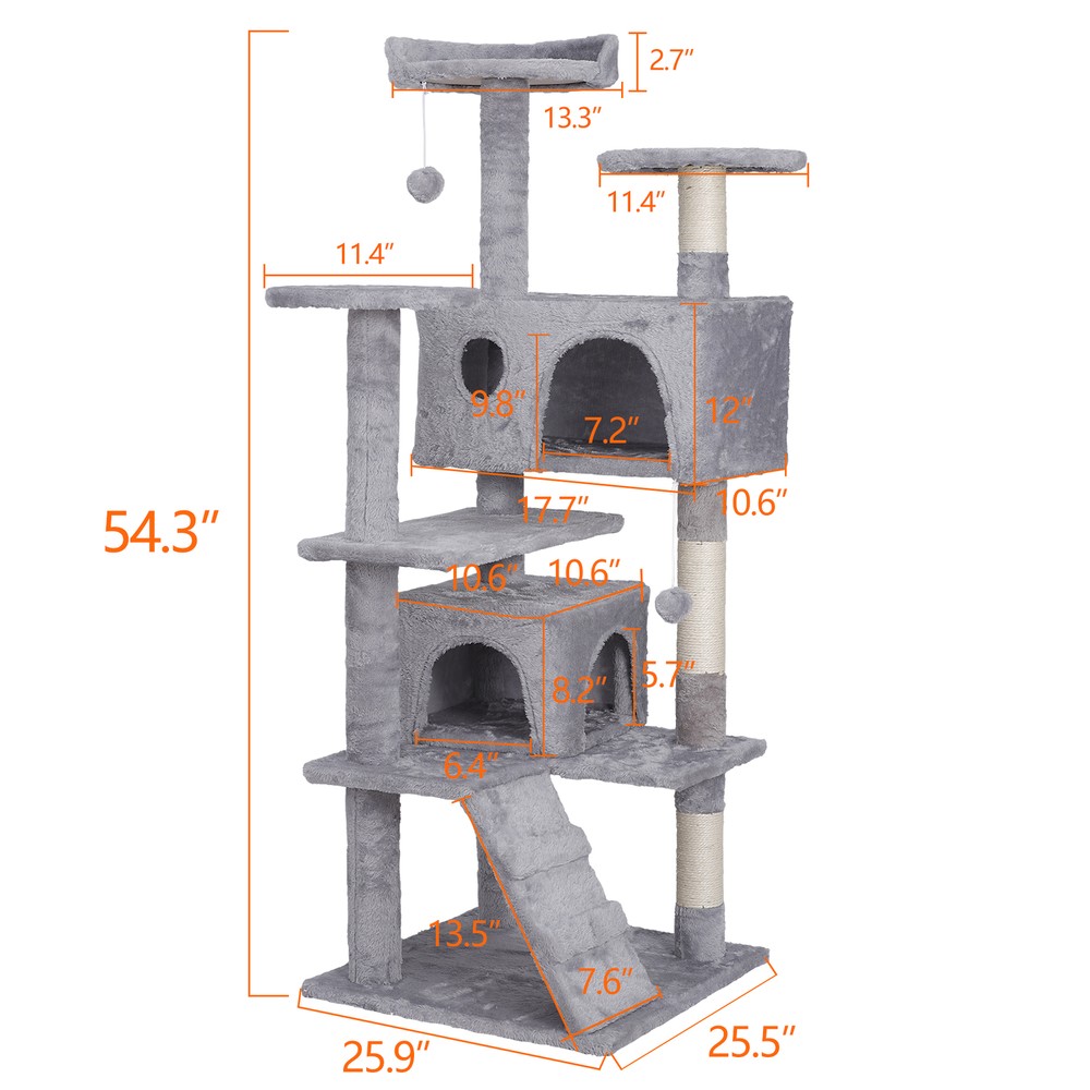 55" Multi-level Cat Tree Tower Cats w/Sisal Posts, Plush Perch Cat Condo Tower