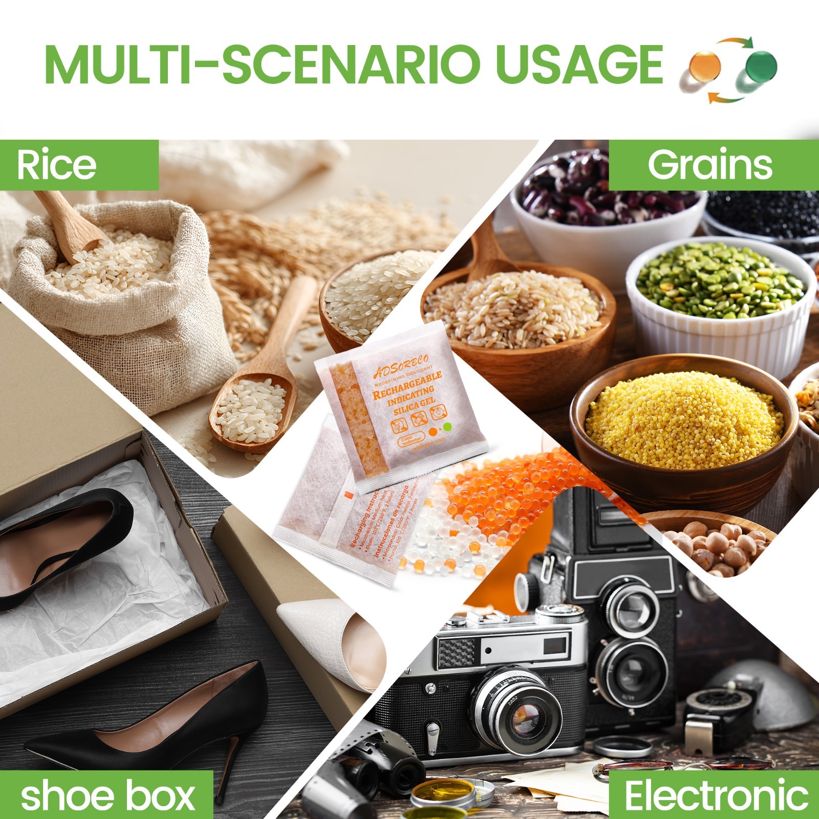 (200 Gram 3 Packages) Adsorbco Rechargeable Silica Gel Packets