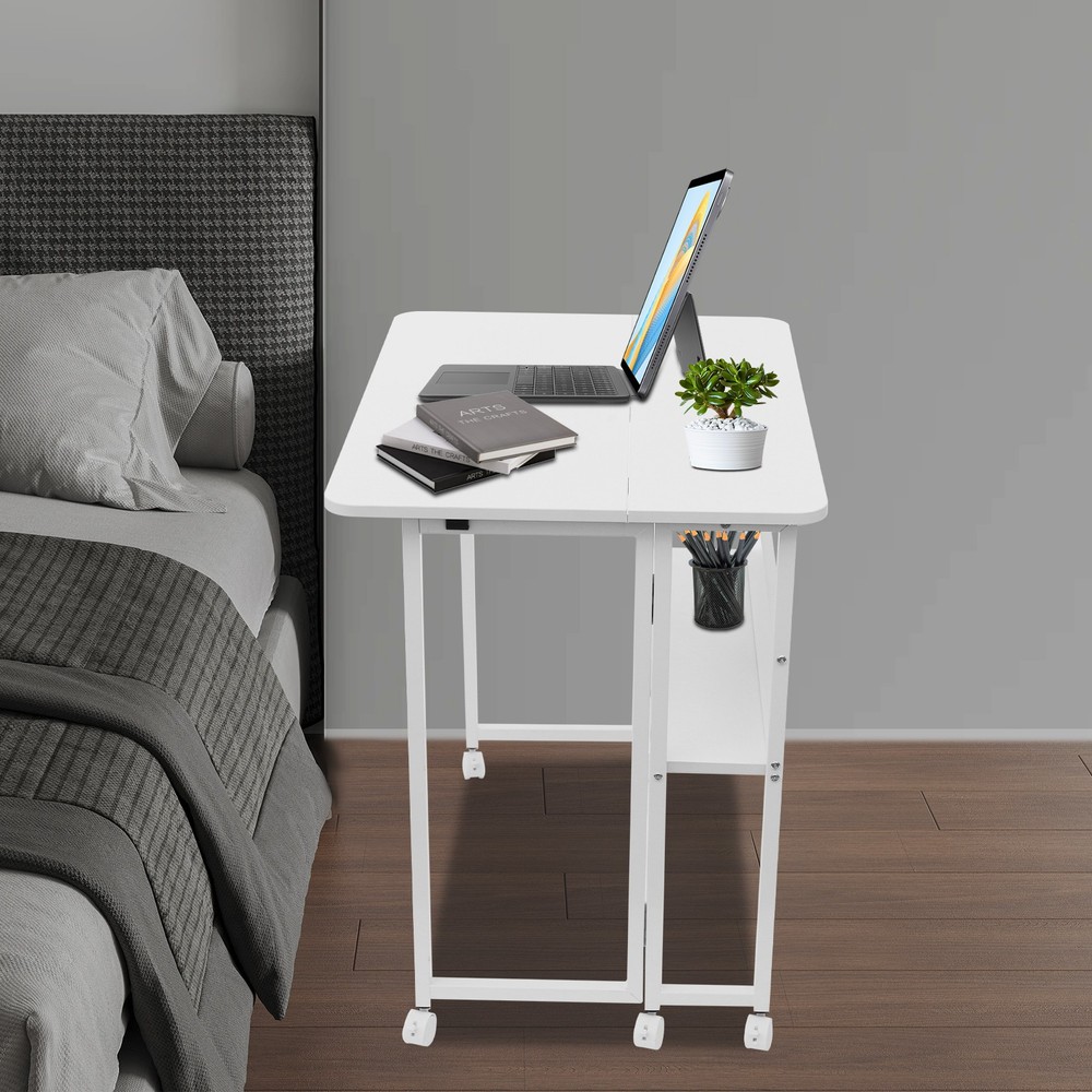 Foldable Computer Desk With Wheels Folding Desk Folding Desk With Storage Shelf