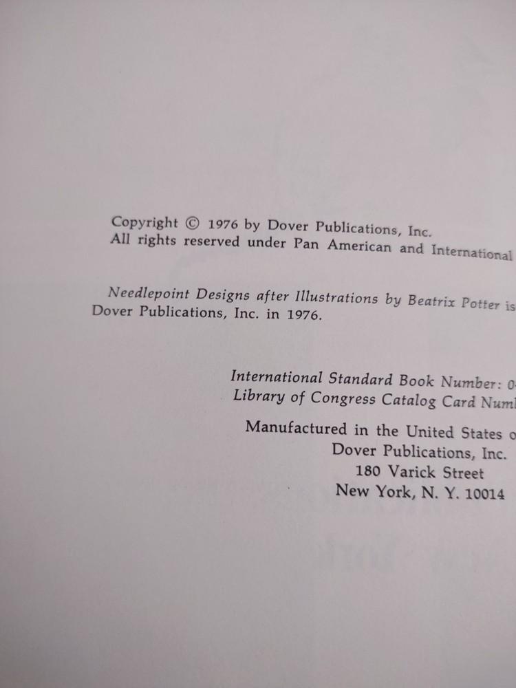 Beatrix Potter Needlepoint Designs Chart Booklet Dover Publications 1976