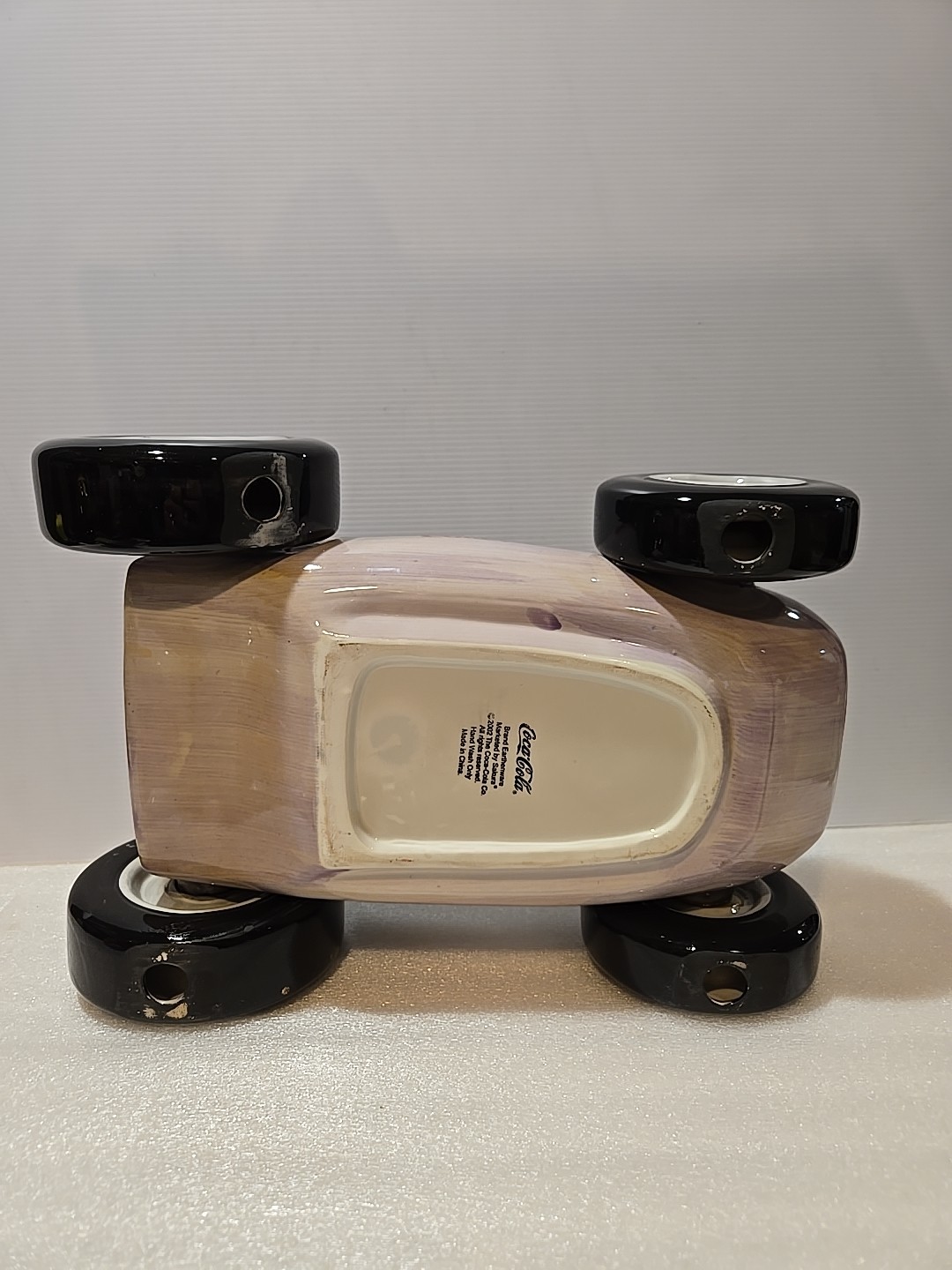 Vintage 2002 Coca-Cola COKE 14" Porcelain Race Car Cookie Jar, Very Good Shape