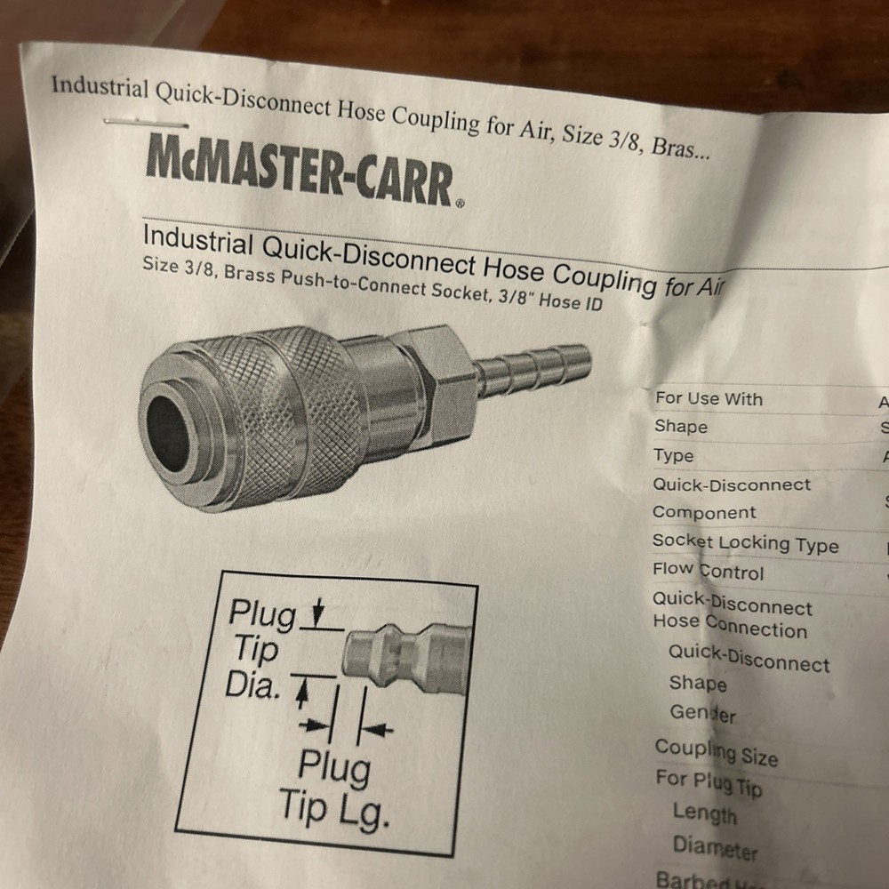 mcmaster carr 7 Quick Disconnect Hose Coupling Ms 3/8 Brass