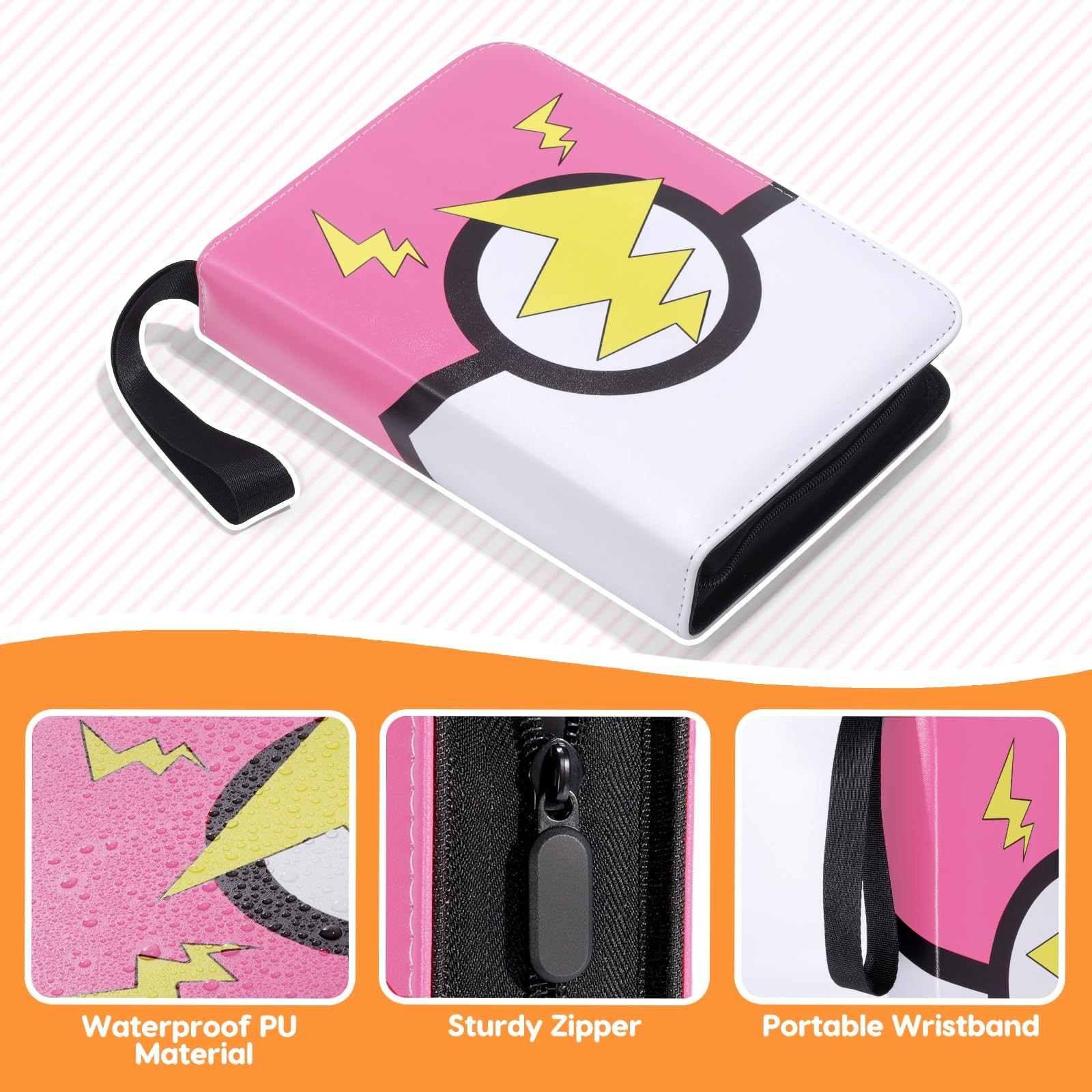 FAMOMI 4-Pocket Card Binder Album w/ 50 Sleeves - Holds 400 Cards - Pink