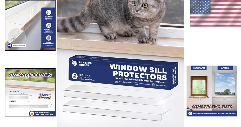 Anti-Scratch Window Sill Protector for Pets - 2 Panels, Clear & Easy To Install