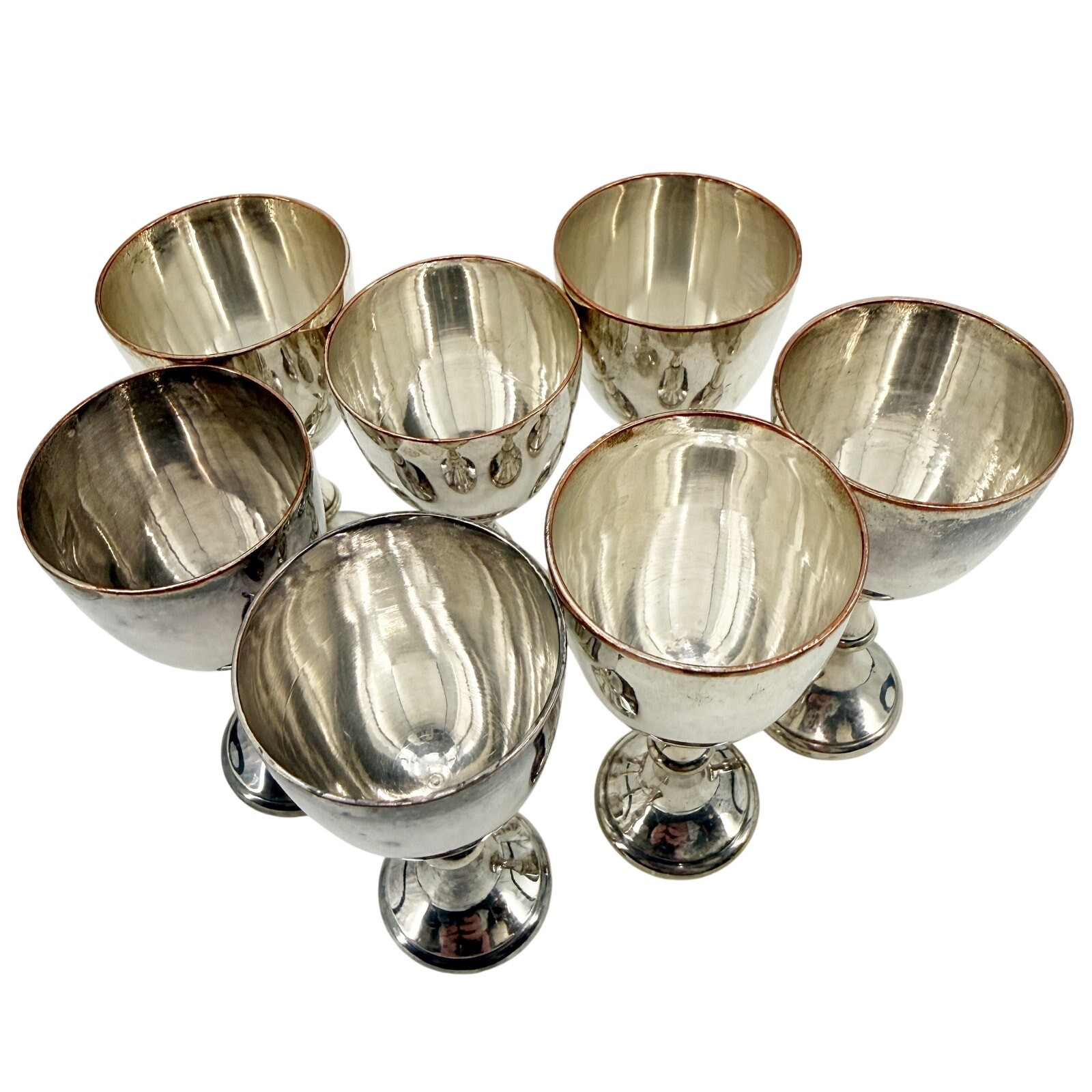 vintage set of 7 silver-plated small Cordial Goblets 3.5" tall mini metal cups