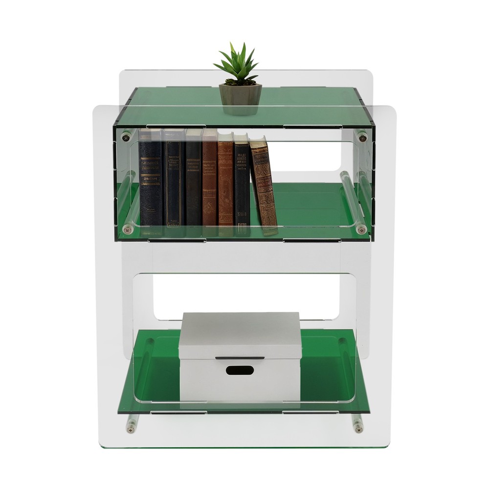 Acrylic Side Table Green Transparent Small Coffee Sofa End Table, Side Table
