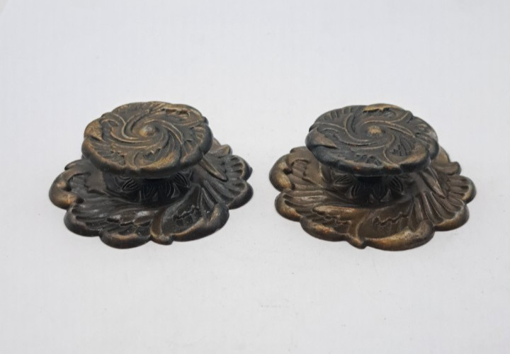 Vintage Drawer Knobs Cabinet Pulls Metal & Brass Pair