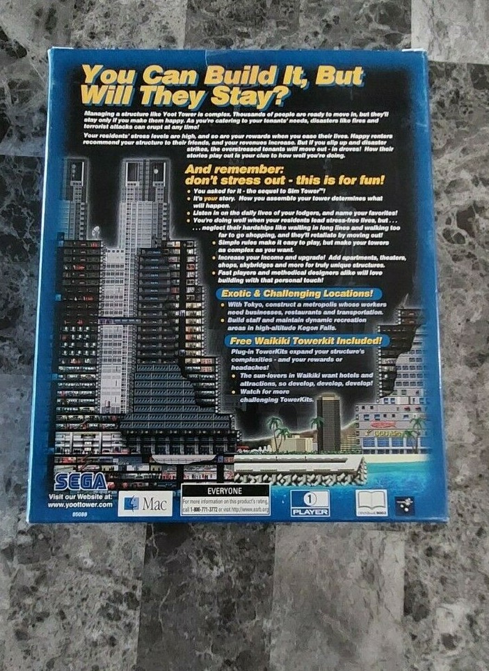 YOOT Tower MAC COMPUTER GAME - SEALED! - SEGA GAME