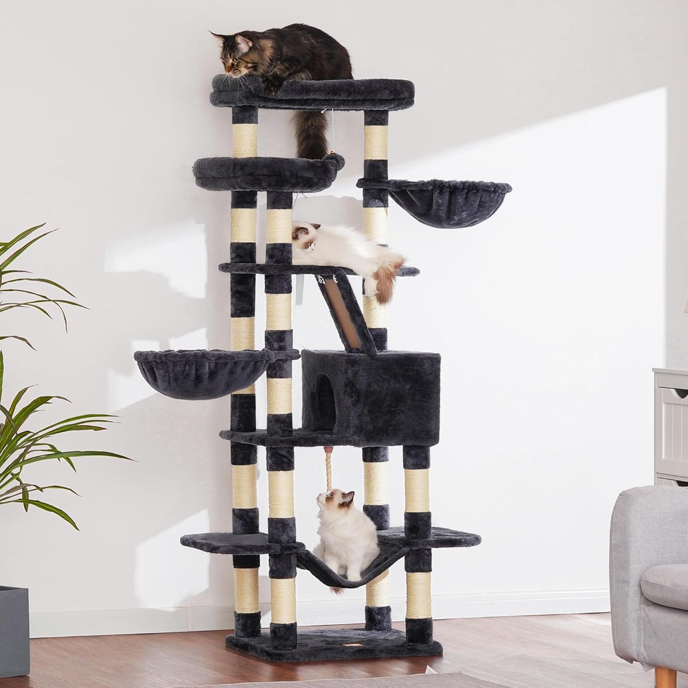 Cat Tree, 68 Inch Multi-Level Cat Tower for Indoor Cats, 2 Widened Plush Perches