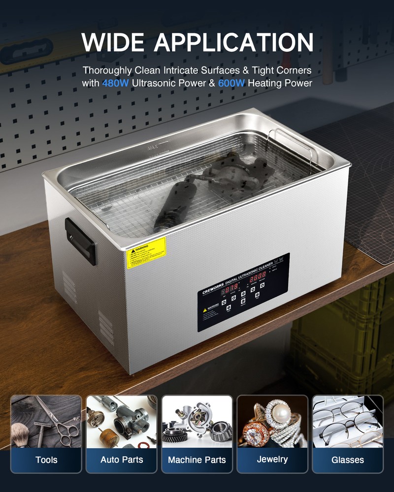 CREWORKS 22L Ultrasonic Cleaner for Tools Auto Machine Parts with Control Panel