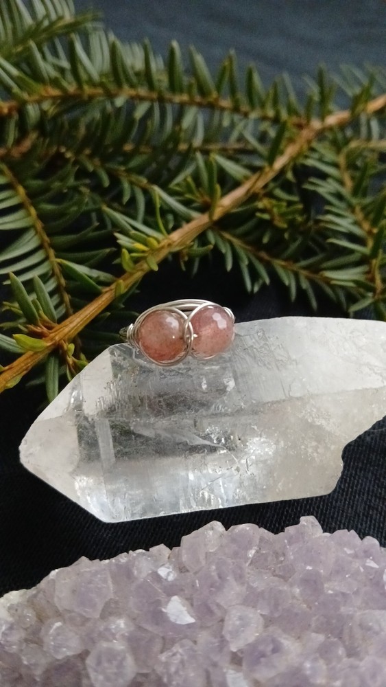 **Handcrafted Strawberry Quartz Wire Wrapped Ring--for Love!**