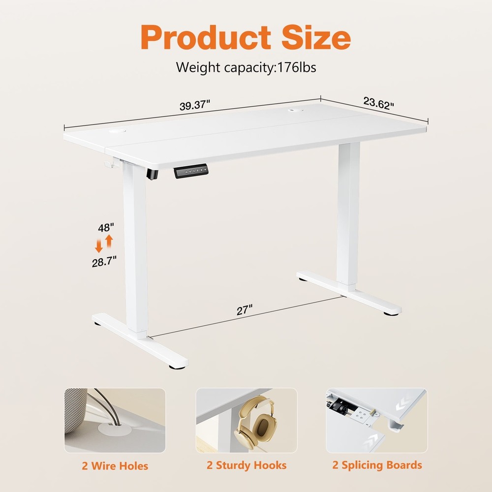 CONCETTA Electric Height Adjustable Desk, 40"x24" Ergonomic Sit Stand