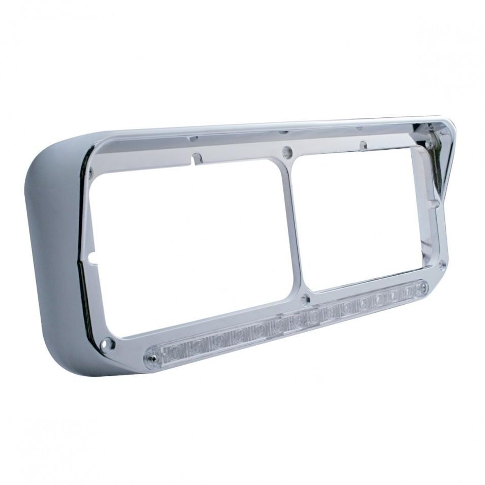 Universal Chrome 6X4 Rectangle Dual Headlamp Bezel With Visor & 14 Amber LED