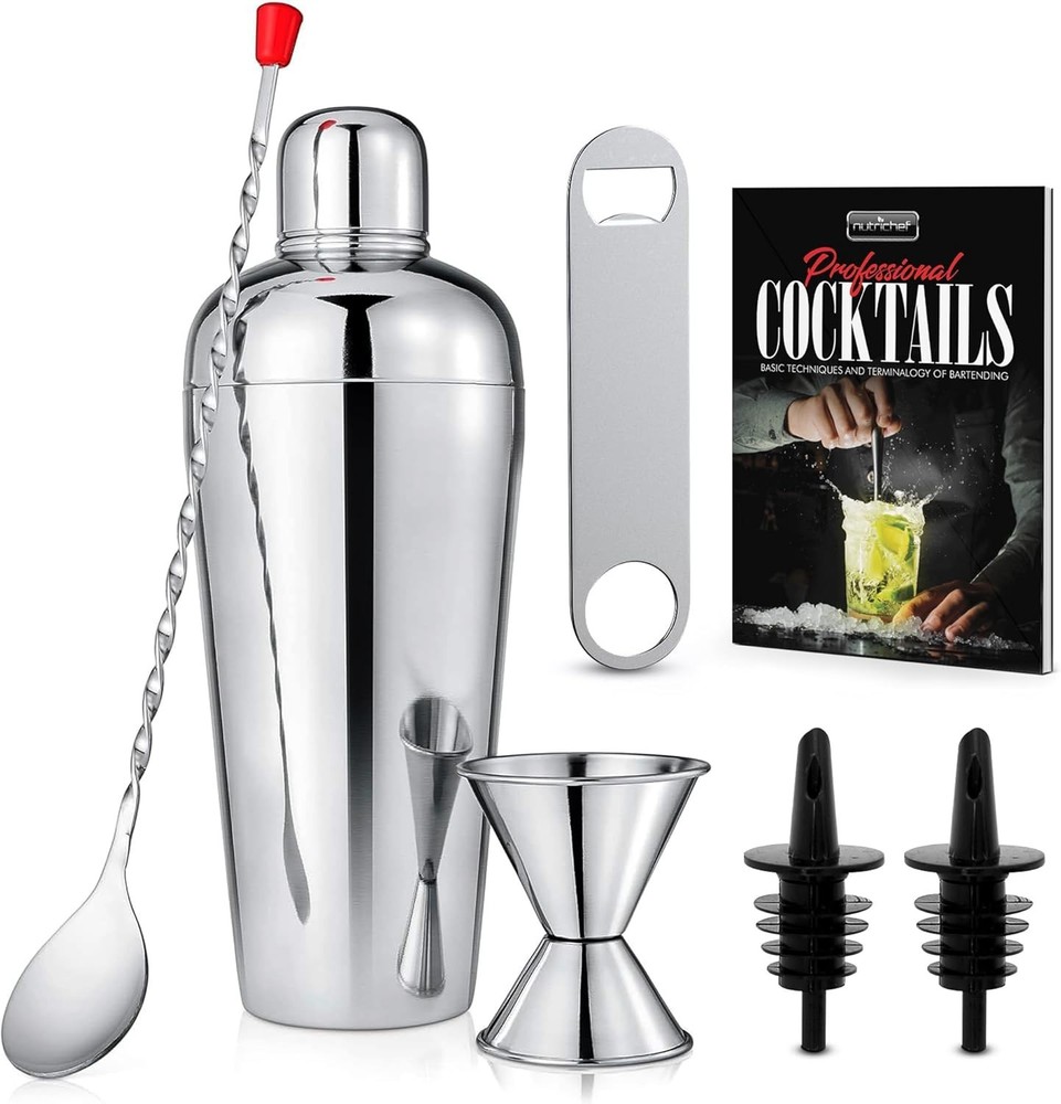 NutriChef 7 Pcs. Bartender Set - Drink Mixer with Essential Bar Accessory Tools