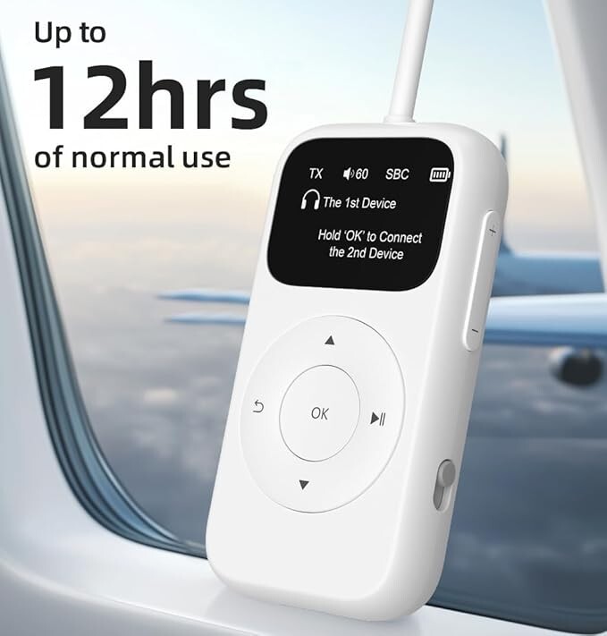 Portable, Long battery life, Dual Pairing, LED Screen, Bluetooth 5.3 Adapter