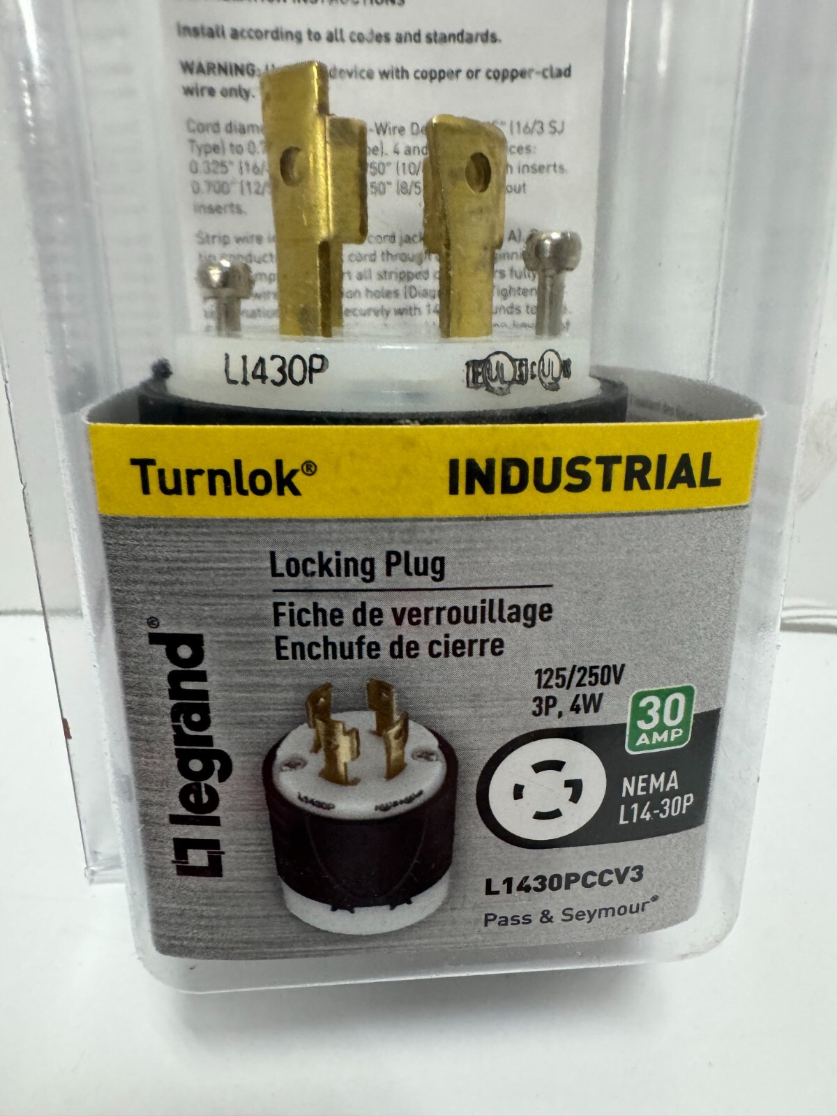 LeGrand Turnlok Locking Plug Industrial Grade L1430PCCV3 30 Amp 125/250V