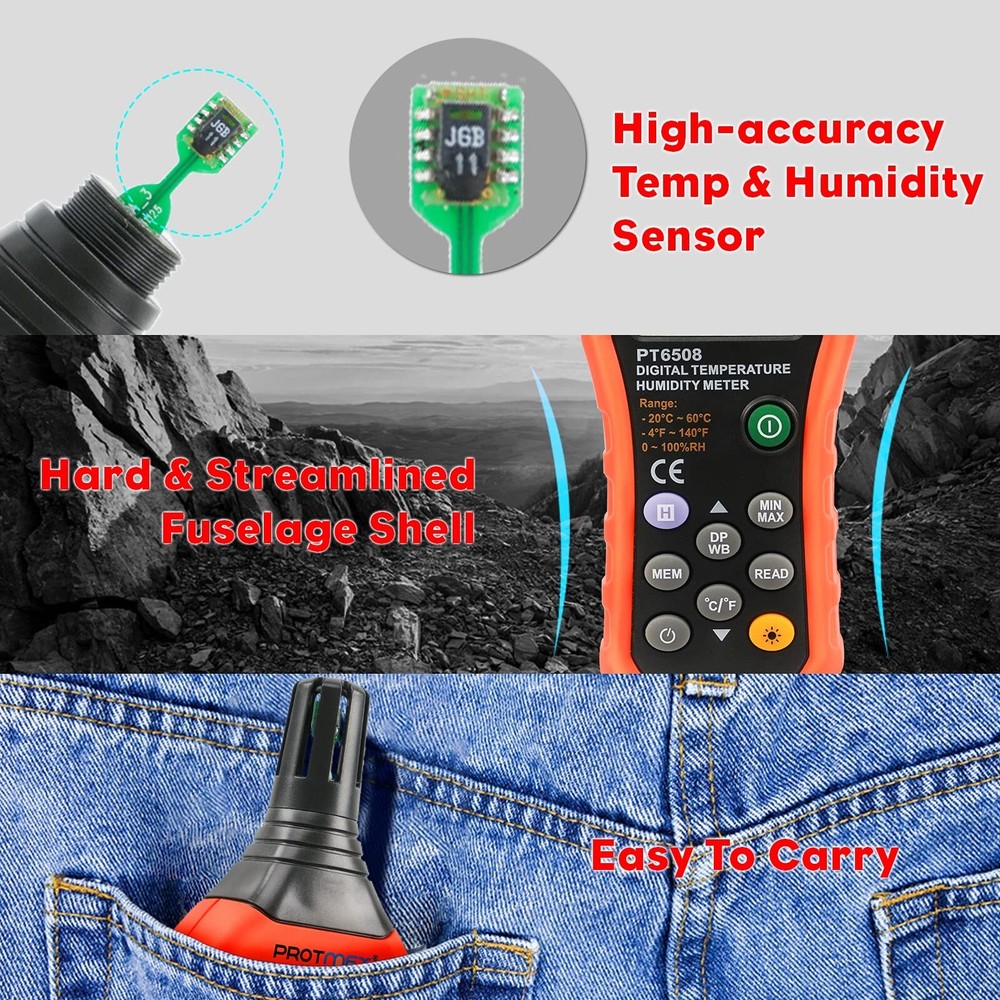 Digital Temperature Humidity Meter, Thermometer Hygrometer with Ambient Dew P...