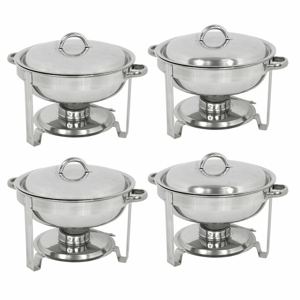 4 Pack Round Chafing Dish 5 Quart Stainless Steel Tray Buffet Catering Indoor