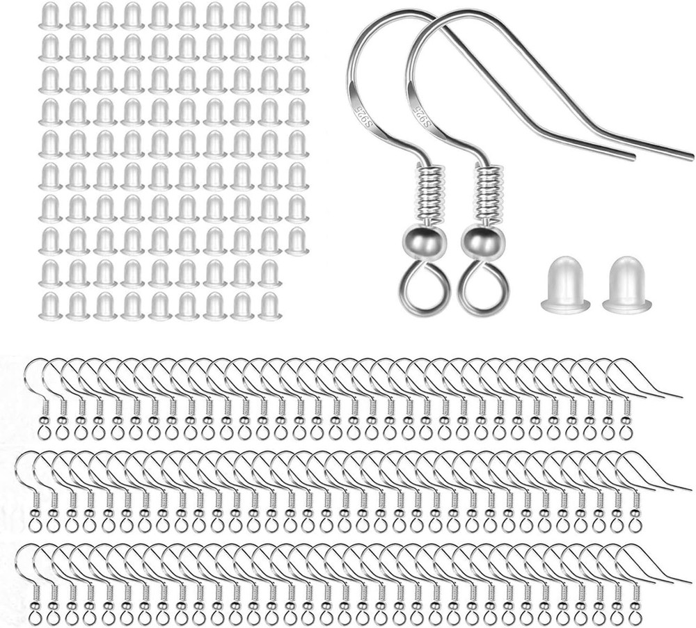 100 Pcs 925 Sterling Silver Earring Hooks with Backs