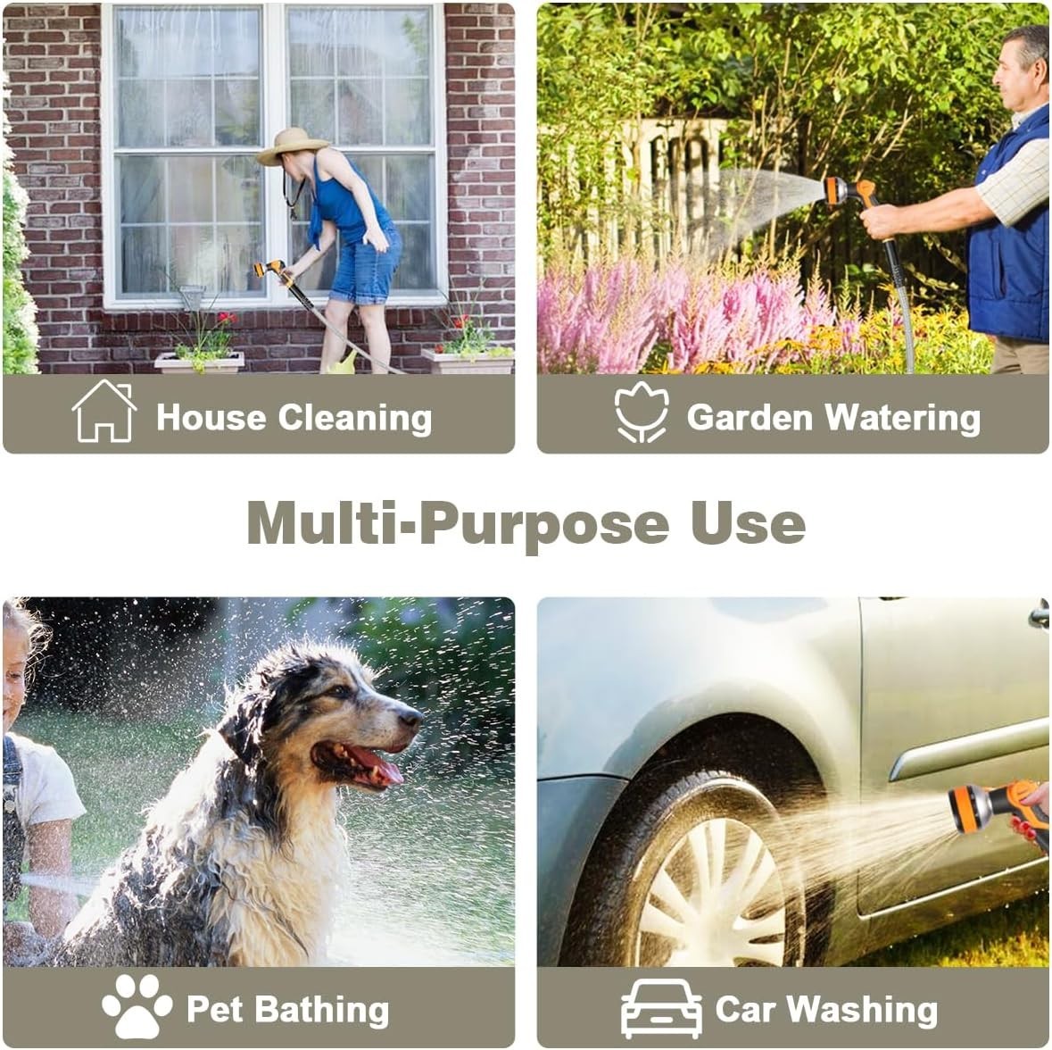 50ft 304 Stainless Steel Garden Hose Metal, Heavy Duty Water Pipe with Nozzle