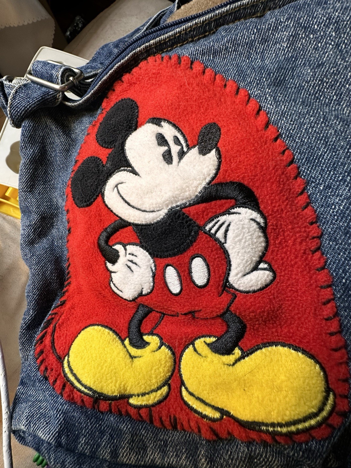 Vtg Mickey Mouse Disney 1990s Dark Denim Jean Purse Bag Patches Zippers READ