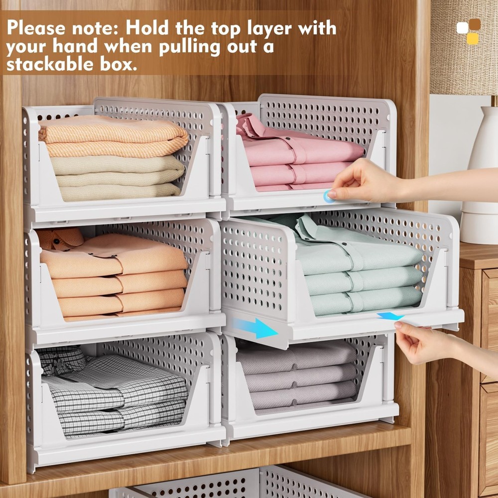 SNSLXH 5 Pack Stackable Closet Storage Basket, Multifunctional & Foldable Closet