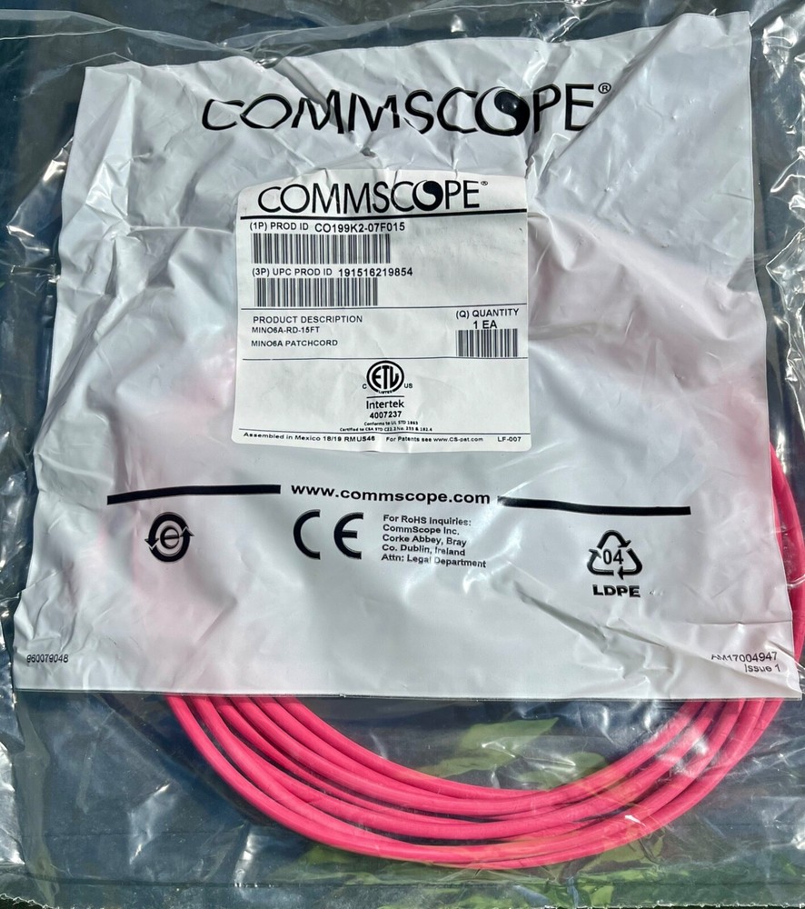 Commscope CO199K2-07F015 MINO6a Red 15ft Patch Cord Cable