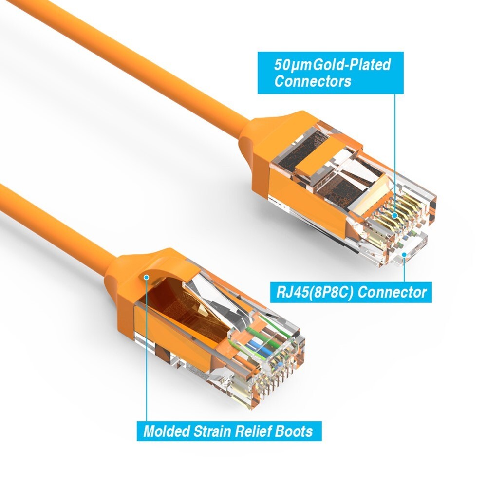2FT CAT6 RJ45 Slim Ethernet LAN Network Patch Cable UTP Copper Wire 28AWG Orange